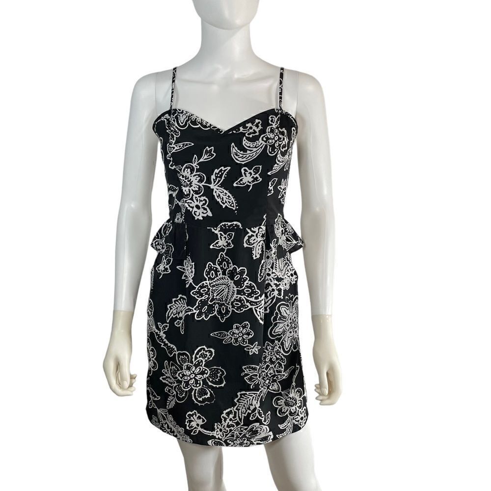 American Eagle Outfitters Black White Floral Peplum Dress Size 6